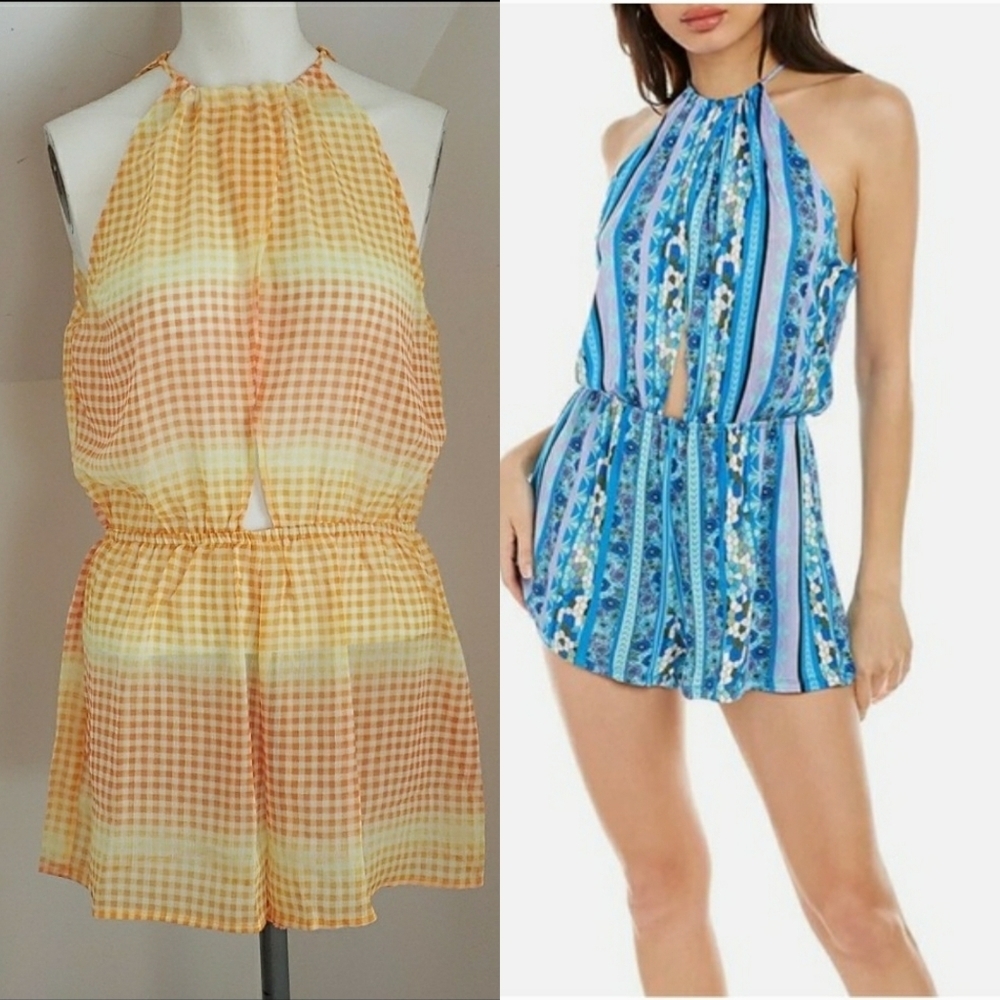 Lucky Brand Swim Sheer Yellow Multi Gingham Romper, Size M, NWT